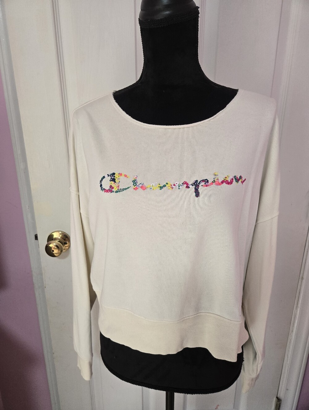 Champion Ivory Pullover with Multicolor Floral Logo